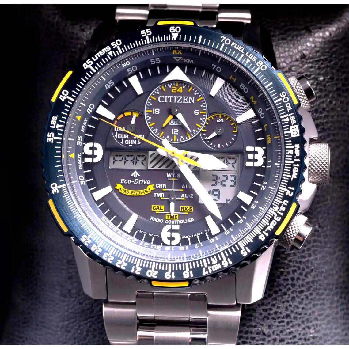 Citizen Skyhawk Blue Promaster Angels A-t Eco-drive Men`s Watch JY8078-52L - Dial: Blue, Band: Silver, Bezel: Blue