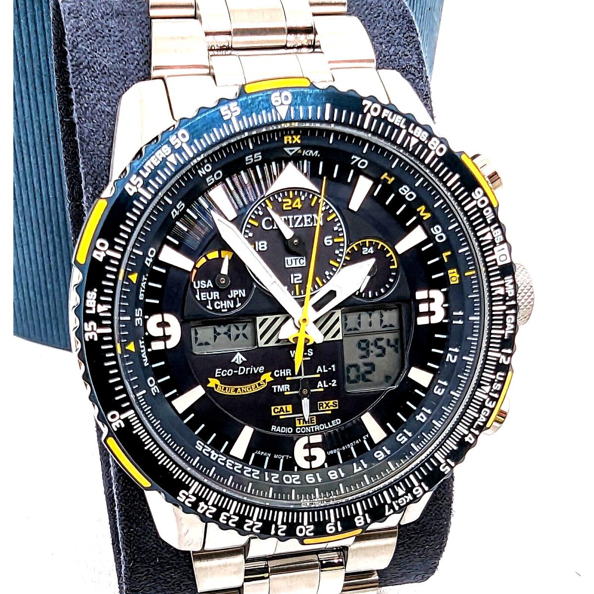 Citizen Skyhawk Blue Angels Promaster A-t Eco-drive Men`s Watch JY8078-52L - Dial: Blue, Band: Silver, Bezel: Blue