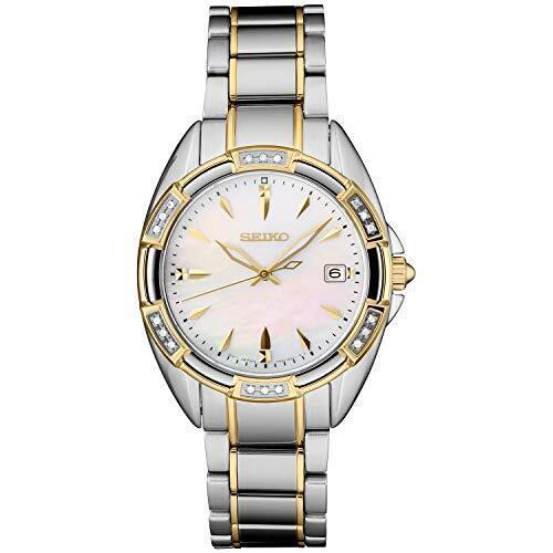 Seiko Ladies Silver Tone Diamond Bezel Watch with Mother of Pearl Dial