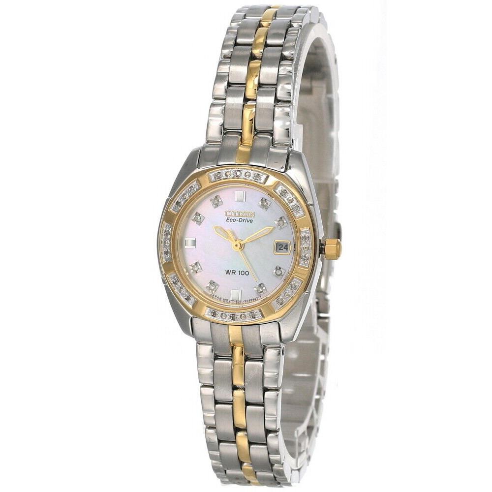 Citizen Paladion Eco Drive White Dial 2-Tone SS Women`s Watch EW1594-55D - Dial: White, Band: Silver, Gold, Bezel: Gold