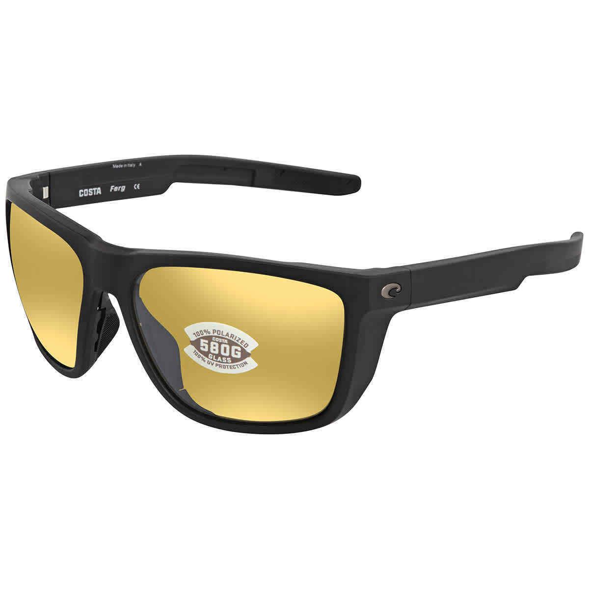 Costa Del Mar Ferg Sunrise Silver Mirror Polarized Glass Men`s Sunglasses Frg 11 - Frame: Black, Lens: Yellow