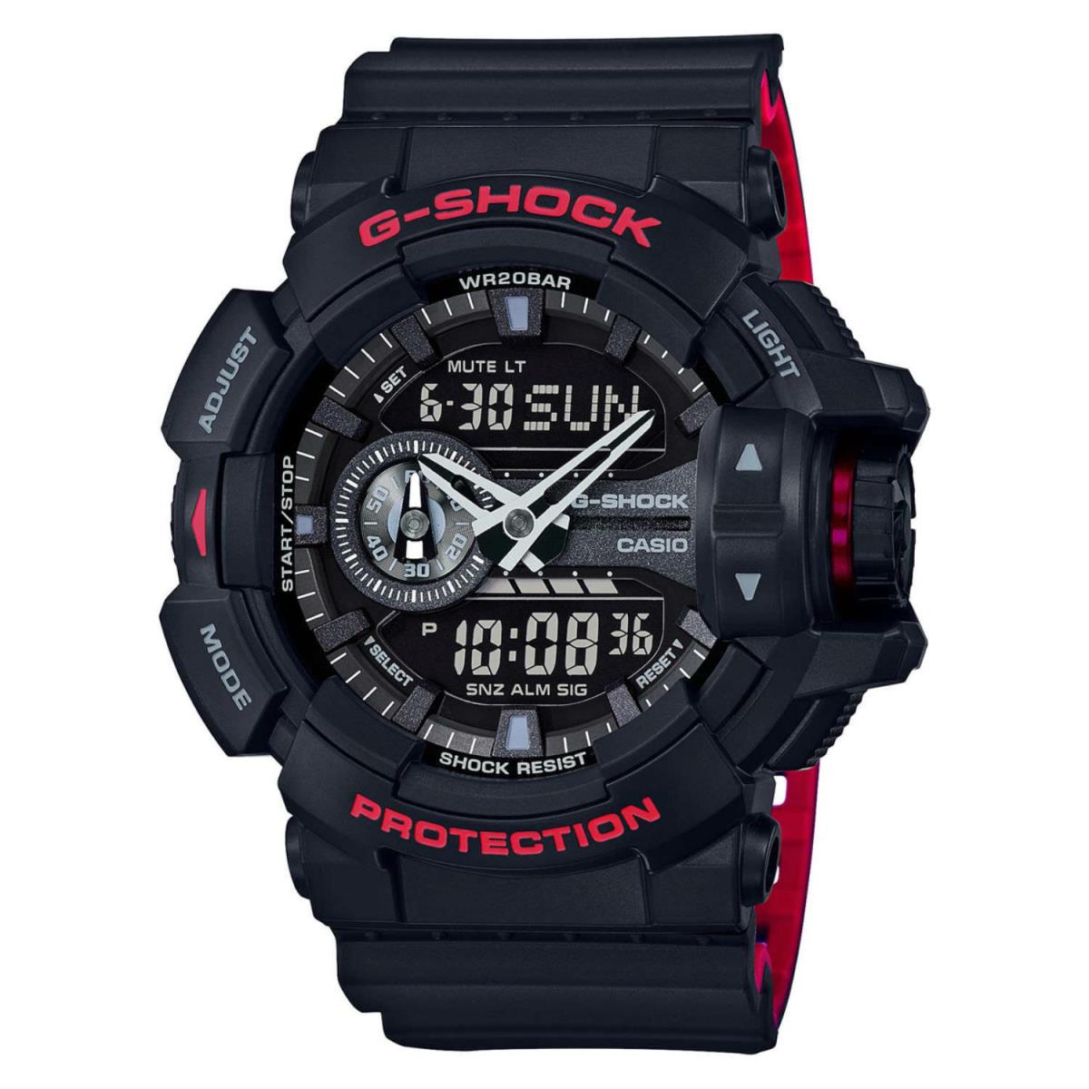 Casio G-shock GA400HR-1A Men`s Black Red Lining Sports Analog Digital Watch - Dial: Black, Red, Band: Black, Red