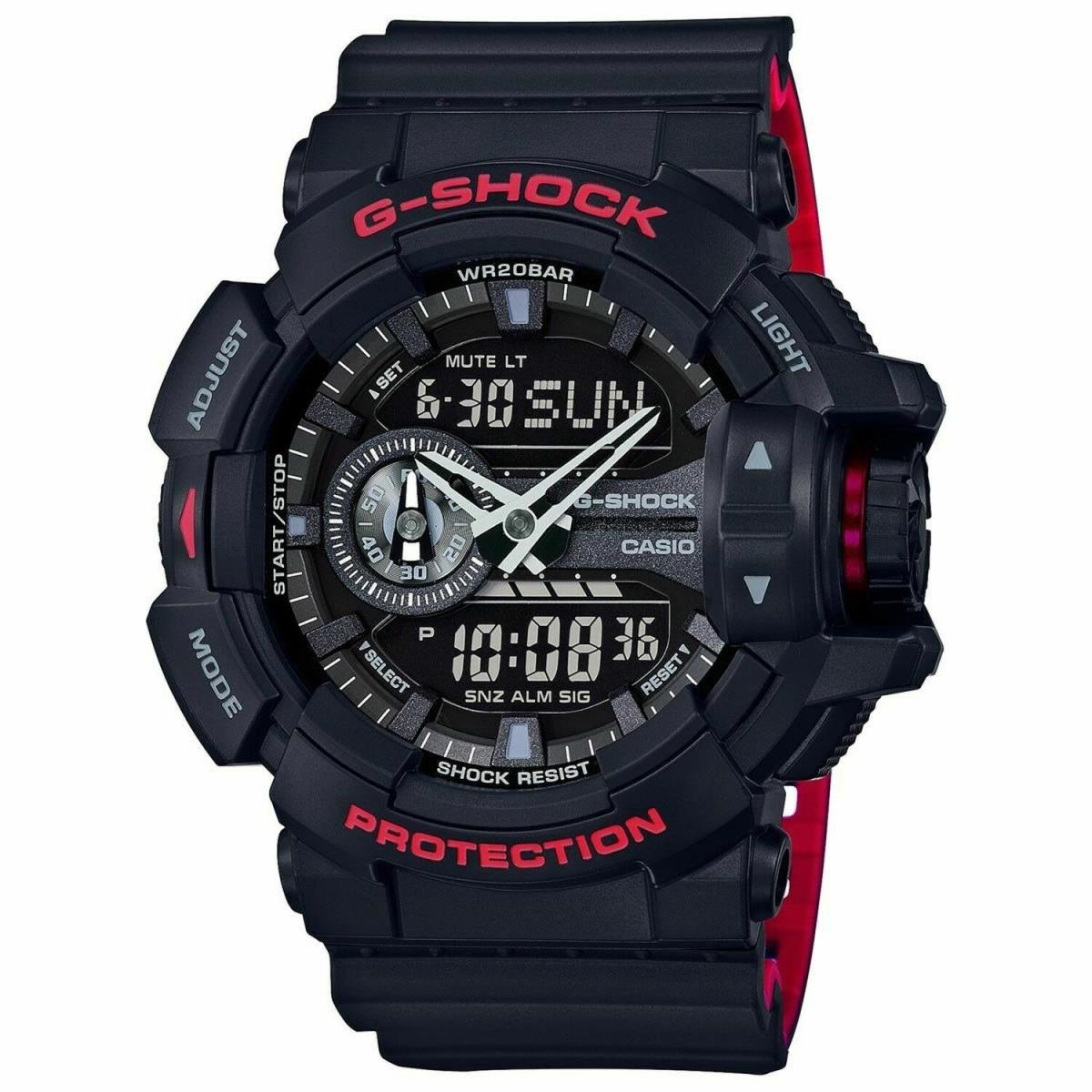 Casio G-shock GA400HR-1A Black Red Super Illuminator Analog Digital Men`s Watch - Dial: Black, Red, Band: Black, Red, Manufacturer Band: Black