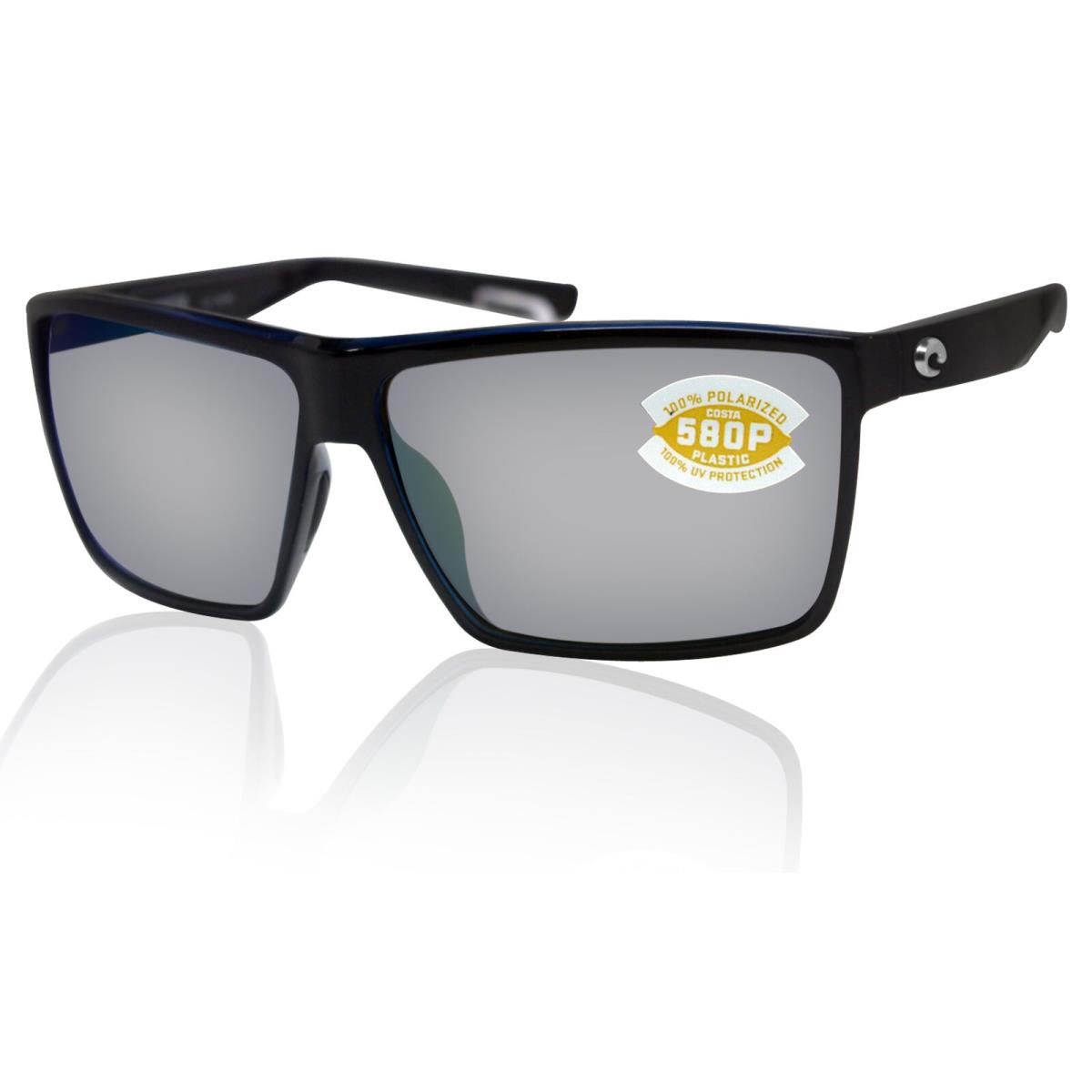 Costa Del Mar Rincon Shiny Black Gray Silver Mirror 580 Polarized Plastic Lens