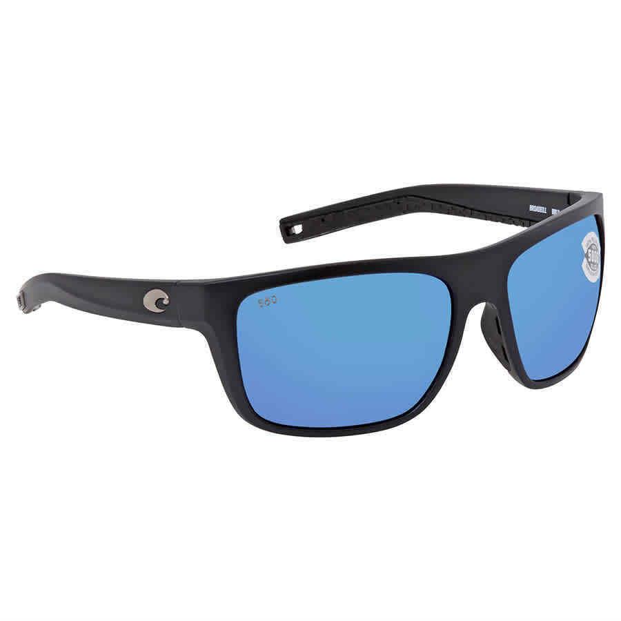 Costa Del Mar Broadbill Blue Mirror Polarized Glass Rectangular Men`s Sunglasses - Frame: Black, Lens: Blue