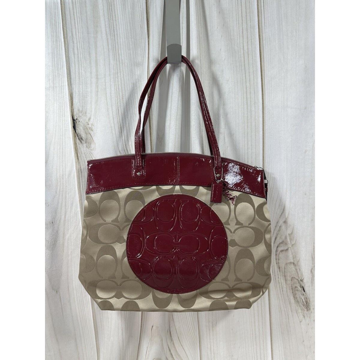 Coach Laura Signature Khaki Berry Tote Bag F18335