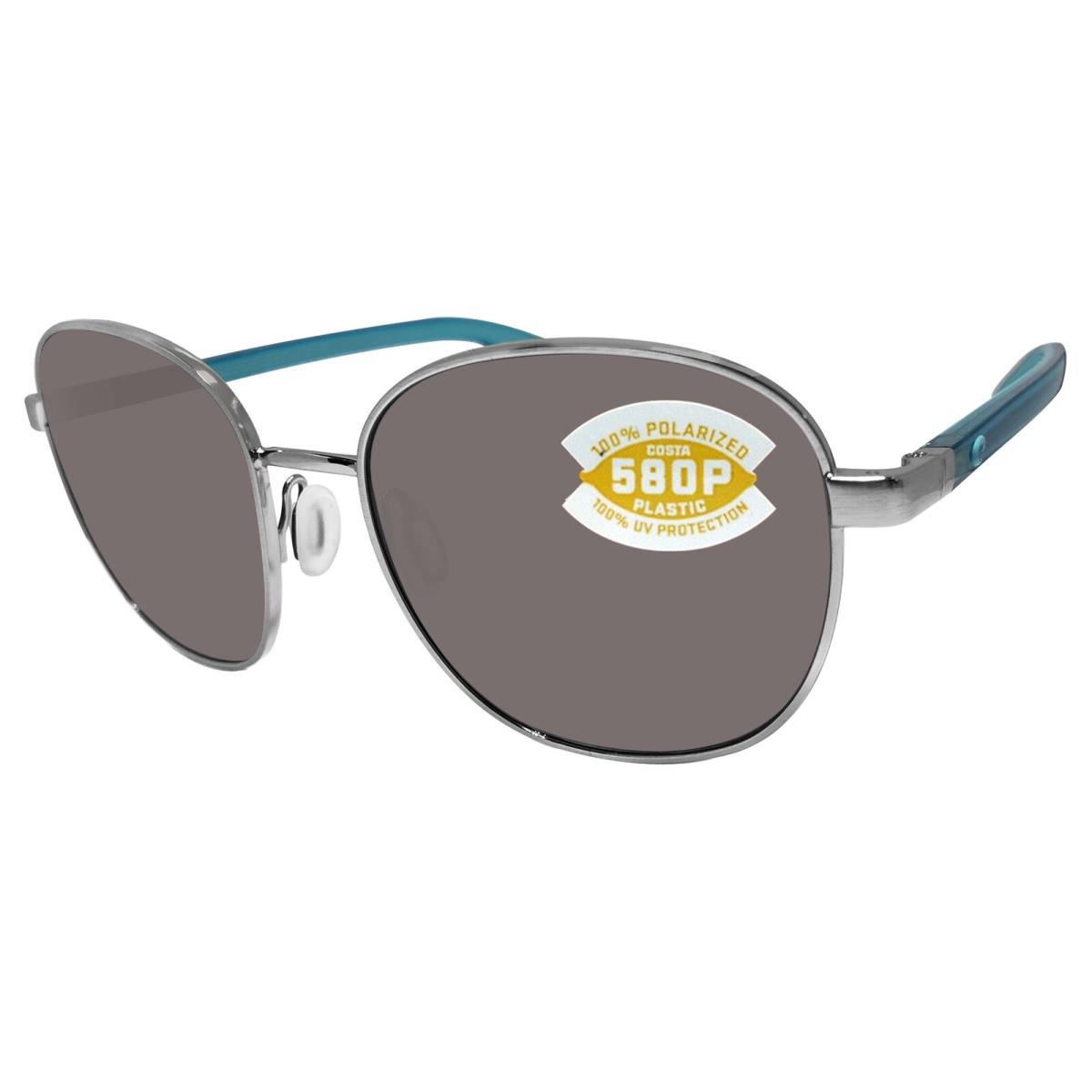 Costa Del Mar Egret Brushed Silver Frame Gray 580 Plastic Polarized Lens