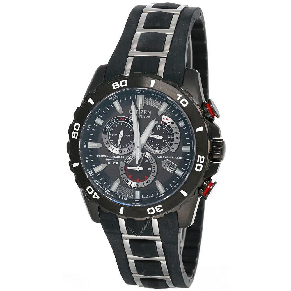 Citizen Pcat Limited Edition Eco Drive Black Dial Strap Men`s Watch AT4027-06E - Black Dial, Two-Tone Band, Black Bezel