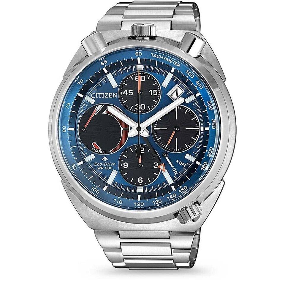 Citizen Men`s Eco-drive Promaster Tsuno Chronograph Bracelet Watch AV0070-57L - Dial: Blue, Band: Silver