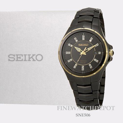 Seiko Mens Solar Coutura Diamond Black Pvd Steel Bracelet Watch SNE506