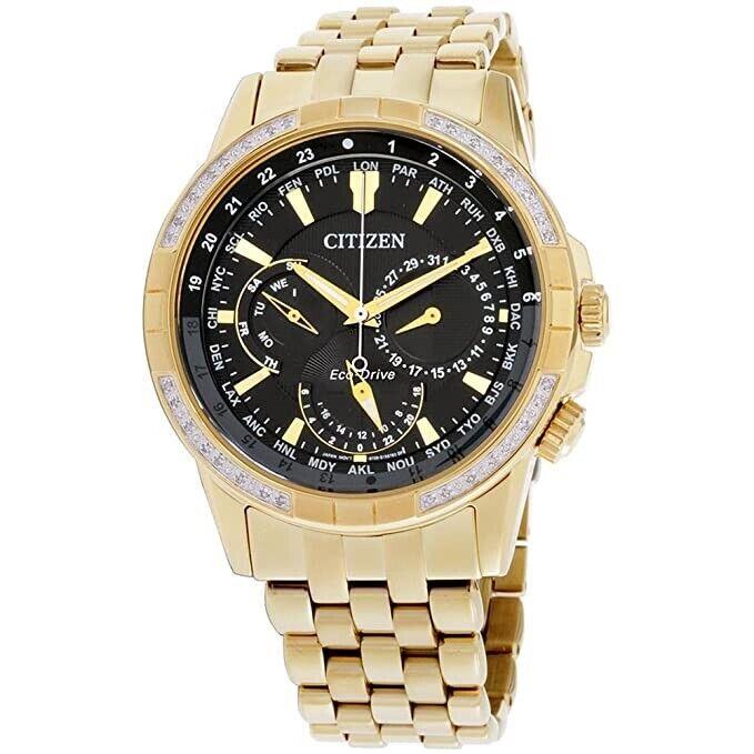 Citizen Calendrier Gold Tone BU2082-56E Black Dial Eco-drive Men`s Watch