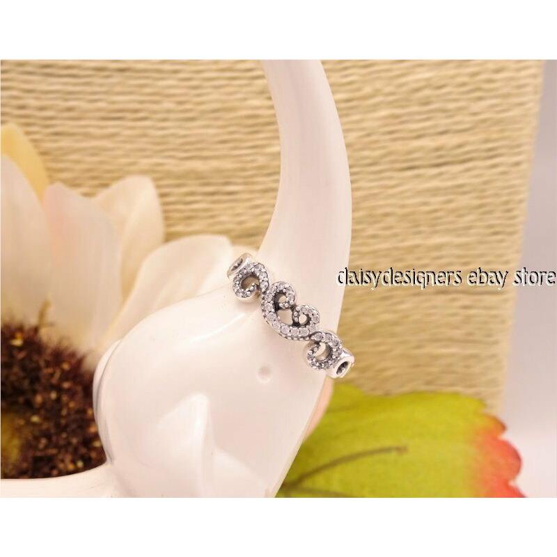 Pandora Silver Heart Swirls Clear Pave Ring 58 8.5 197117CZ Retire