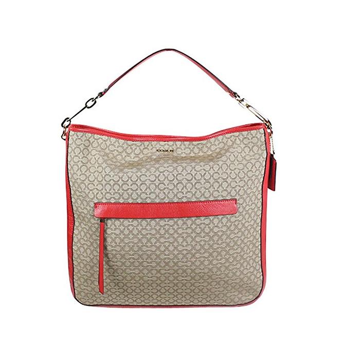 Coach Madison Op Art Needlepoint Hobo Shoulder Bag Crossbody Bag 27904 F27904 - Light Khaki Love Red Exterior