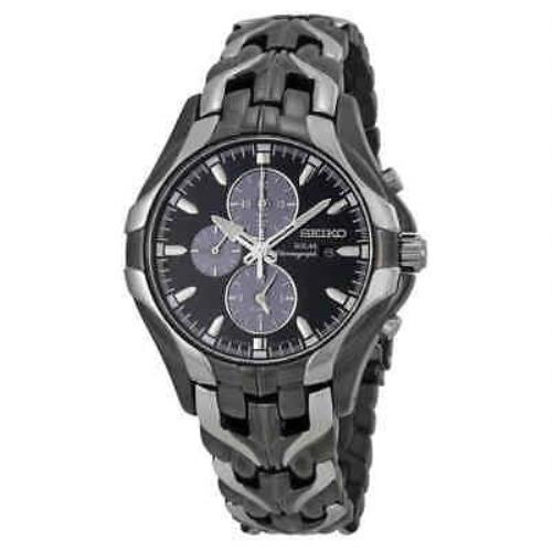 Seiko Solar Chronograph Black Dial Stainless Steel Men`s Watch SSC139 - Dial: Black, Band: Silver, Bezel: Silver