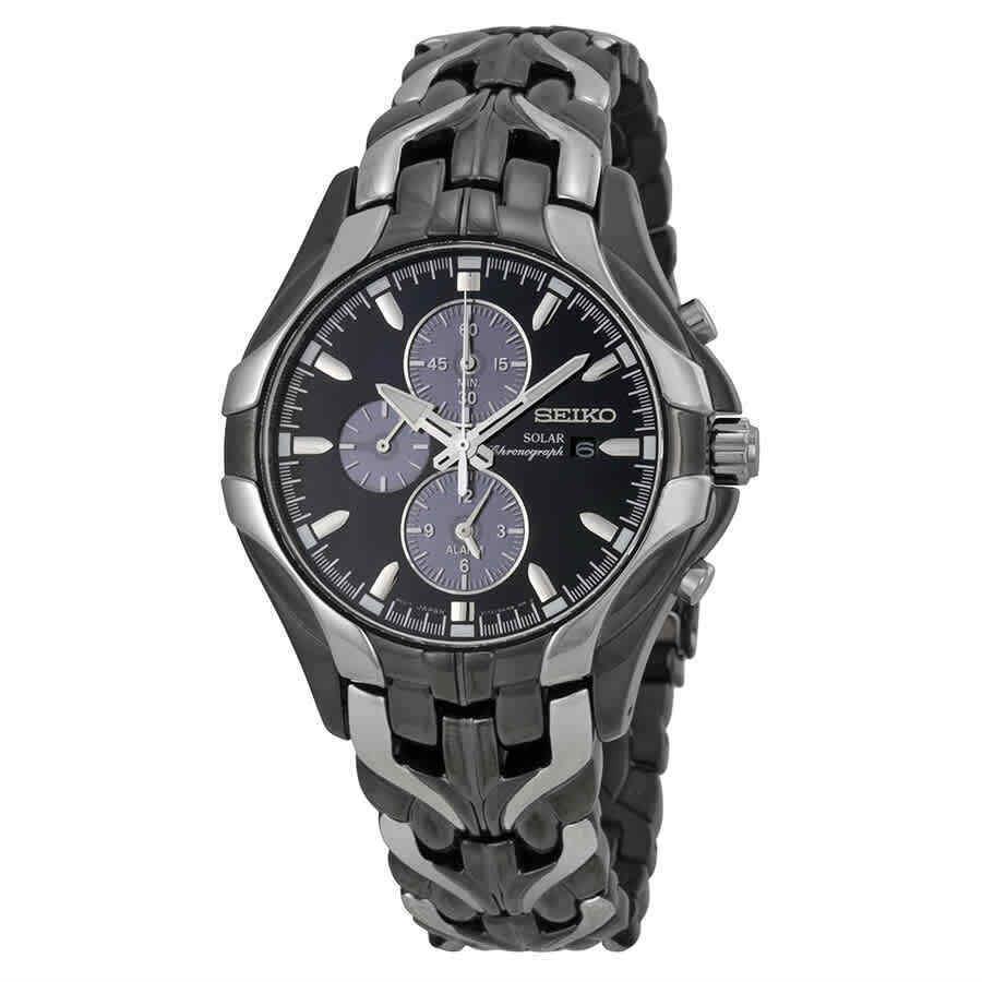 Seiko Solar Chronograph Black Dial Stainless Steel Men`s Watch SSC139