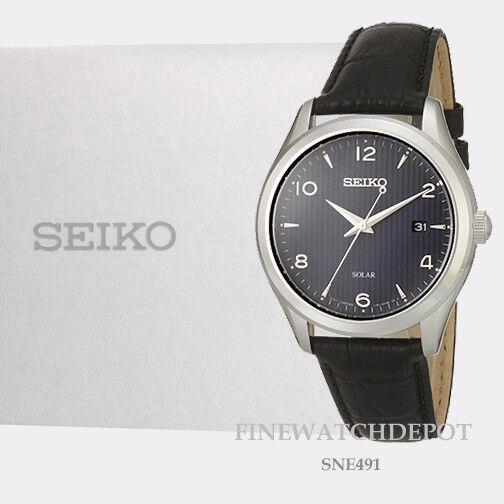 Seiko Core Solar Black Leather Strap Watch SNE491