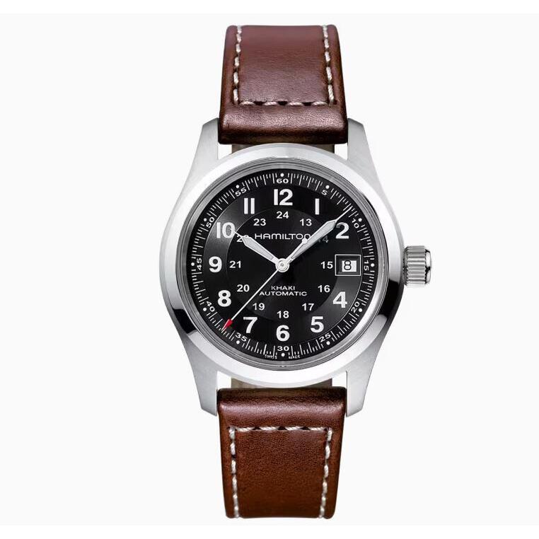 Hamilton Khaki Field Black Dial Brown Leather Strap Men`s Watch H70455533