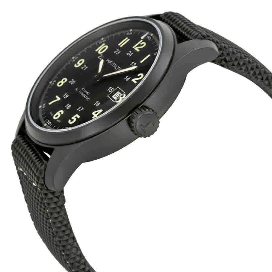 Hamilton Khaki Field Automatic Titanium Men`s Watch H70575733 - Dial: Black, Band: Black, Bezel: Black