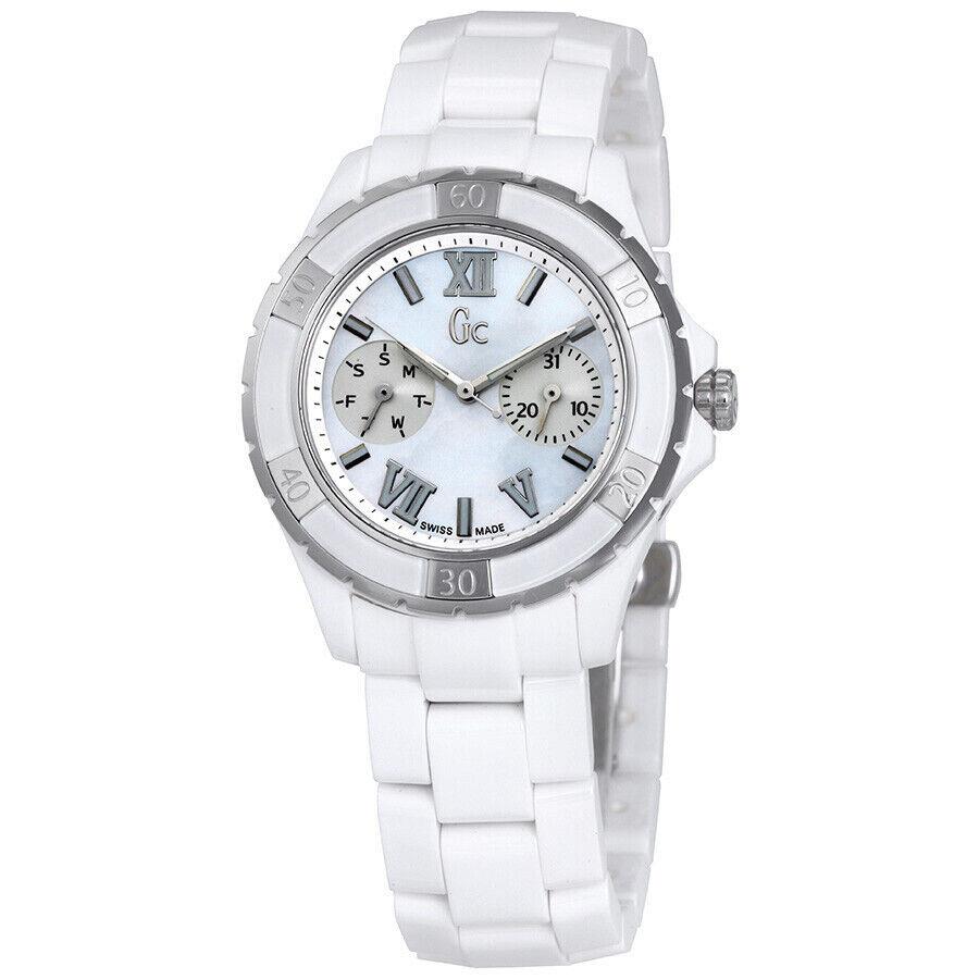 Guess Collection GC Women`s Sport Class Xl-s Glam White Ceramic Pearl Dial Watch