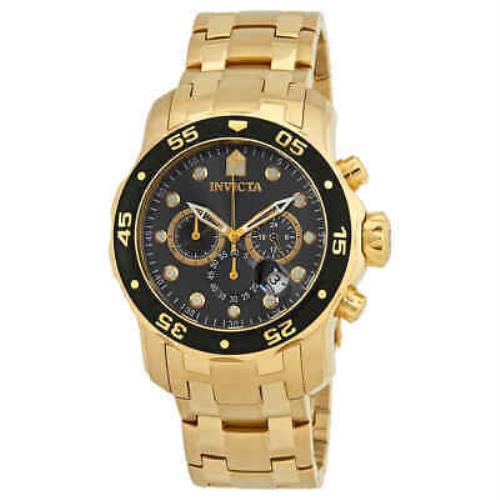 Invicta Pro Diver Chronograph Charcoal Dial Gold Ion-plated Men`s Watch - Dial: Black, Band: Gold, Bezel: Gray