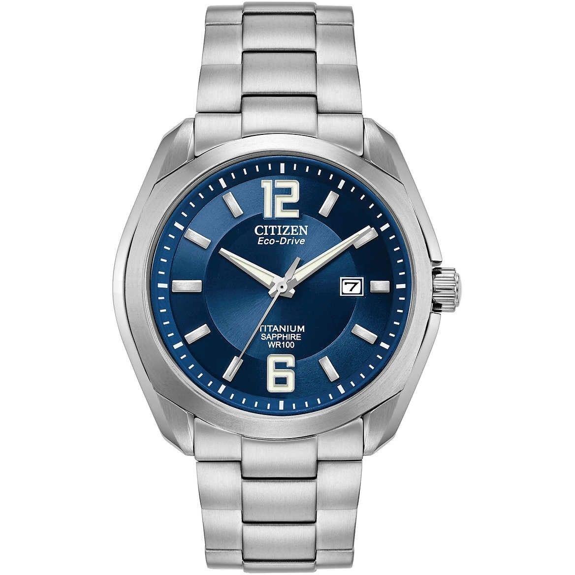 Citizen BM7080-54L Eco Drive Titanium Blue Dial Saphire Date Men`s Watch