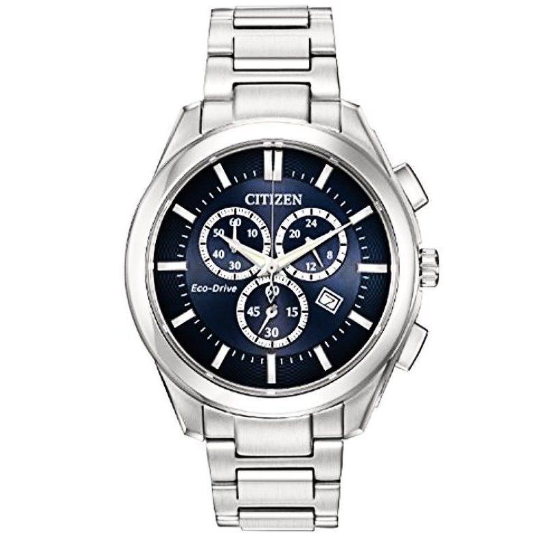 Men`s Citizen Watch AT2170-54L Eco-drive Chronograph Stainless Blue Dial