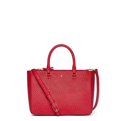 Tory Burch Robinson Perforated Small Multi Tote Bag Vermillion