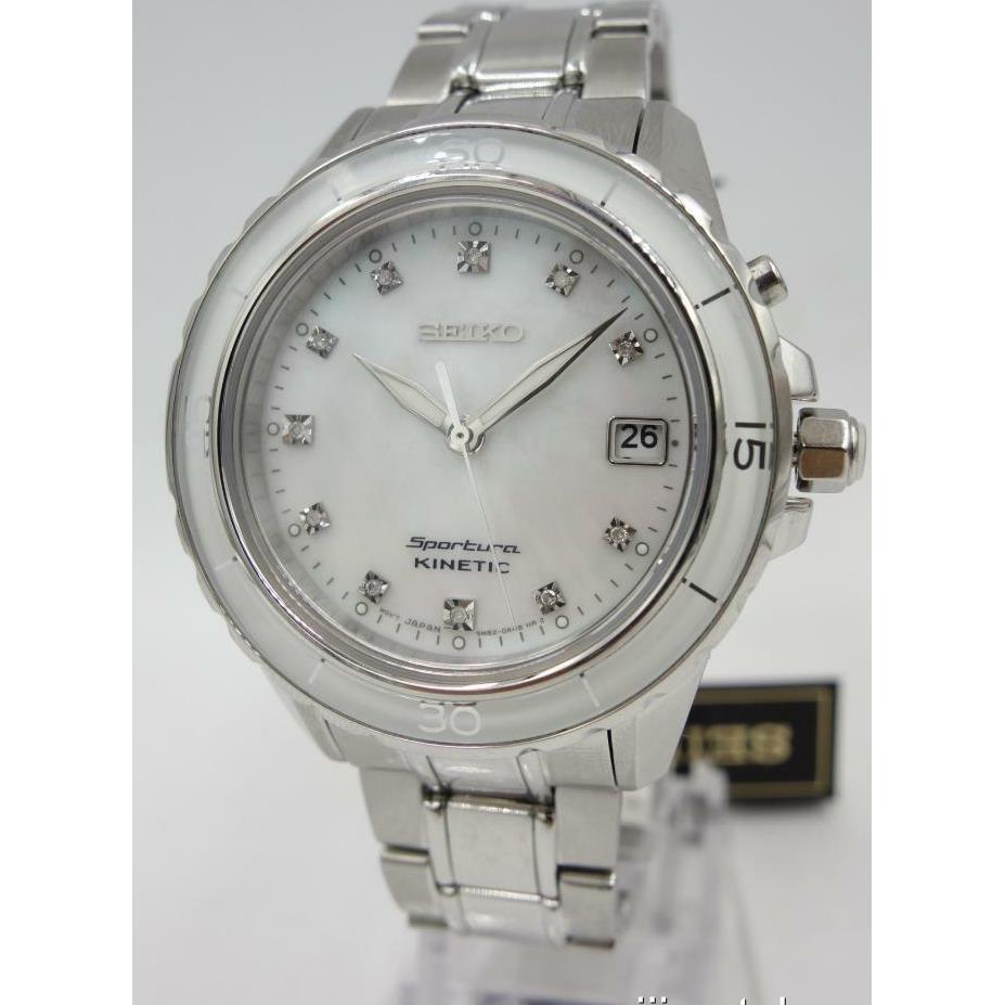 Seiko Kinetic Sportura Mother Of Pearl Women Date Dress Watch SKA881