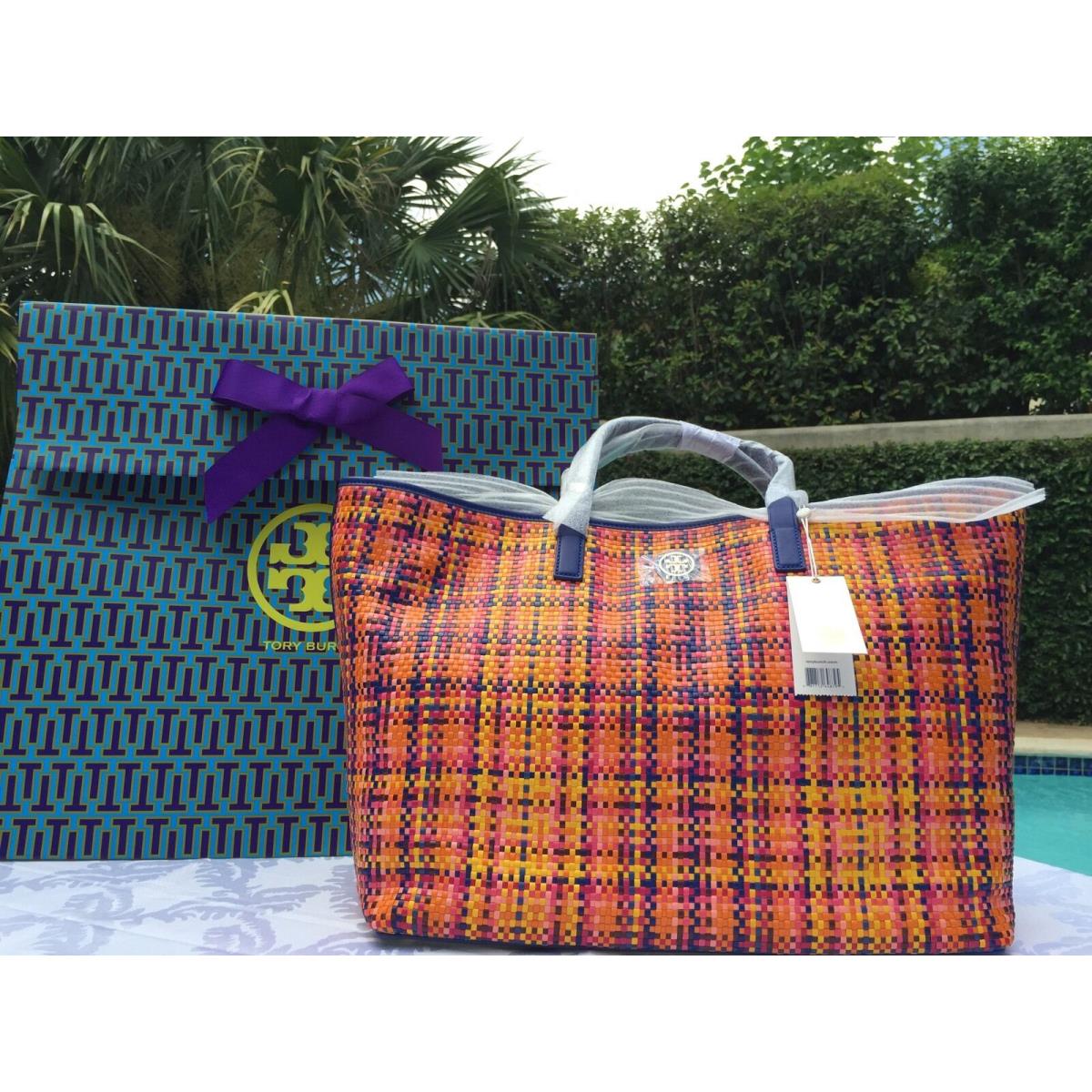 Tory Burch Jane Woven Leather Tote Rainbow Multi /lapis +gift Bag - Tory  Burch bag - 074380680657 | Fash Brands