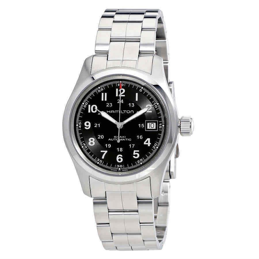 Hamilton Khaki Field Automatic Black Dial Men`s Watch H70455133 - Dial: Black, Band: Silver, Bezel: Silver