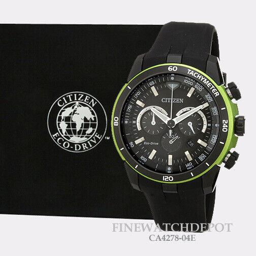 Citizen Eco-drive Black and Green Case Polyurethane Watch CA4278-04E