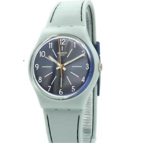 Swiss Swatch Blue Stitches Light Teal Silicone Strap Watch 34mm GM184