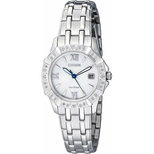 Citizen EW2360-51A Silver Tone Stainless Steel Date Diamond Women`s Watch