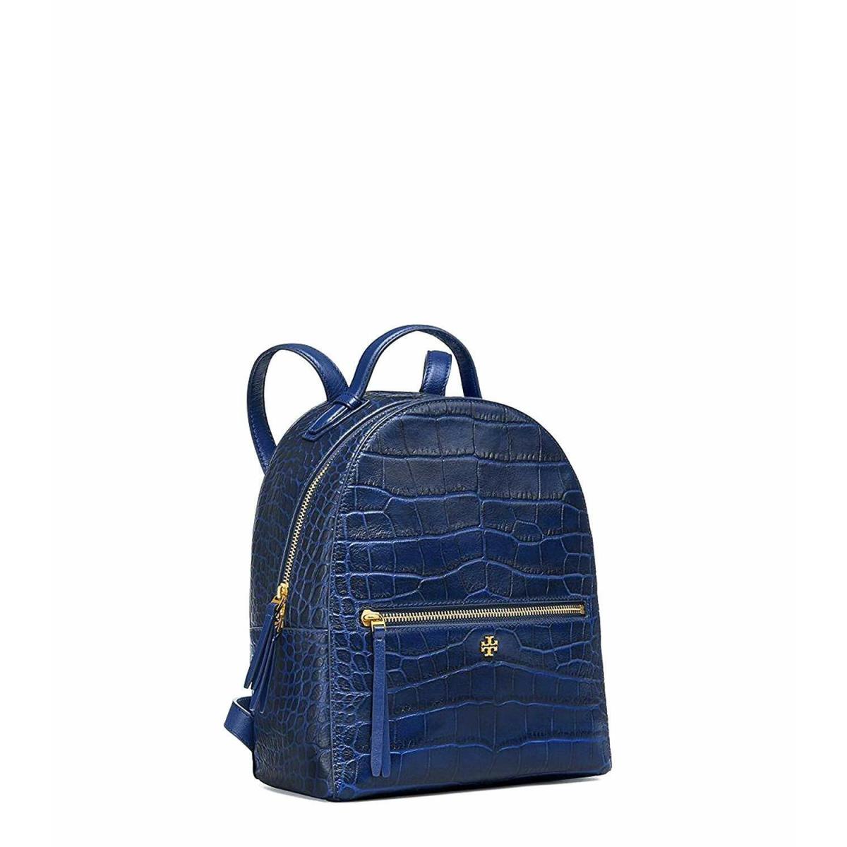 Tory Burch Women`s Navy Blue Croc-embossed Leather Mini Backpack Book Bag 8247-2