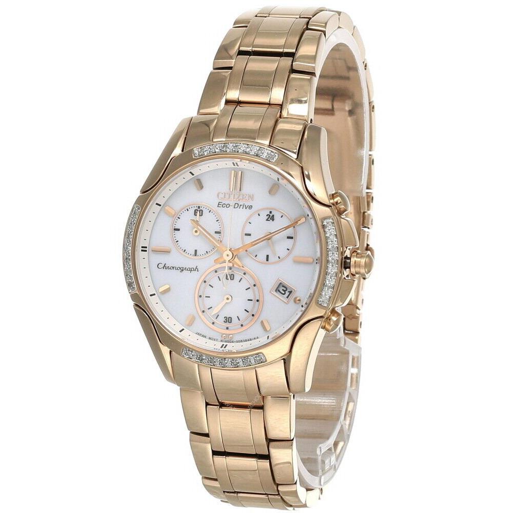 Citizen Eco Drive White Dial SS Bracelet Women`s Watch FB1253-54A - Dial: White, Band: Rose Gold-tone, Bezel: Rose Gold-tone