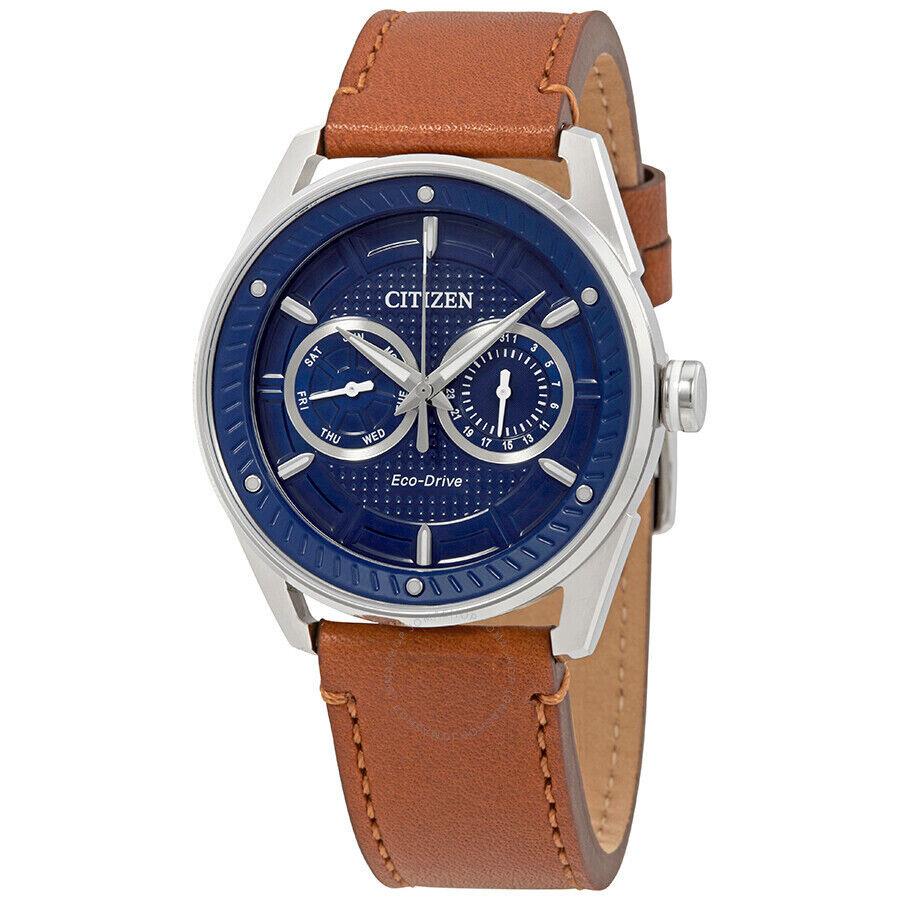 Citizen Eco Drive Man`s Cto Brown Leather Strap Blue Dial Watch BU4020-01L