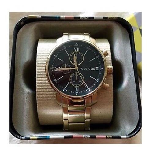 Fossil Light Gold S/steel+black Dial+chronograph Roman Numbers Watch BQ1702