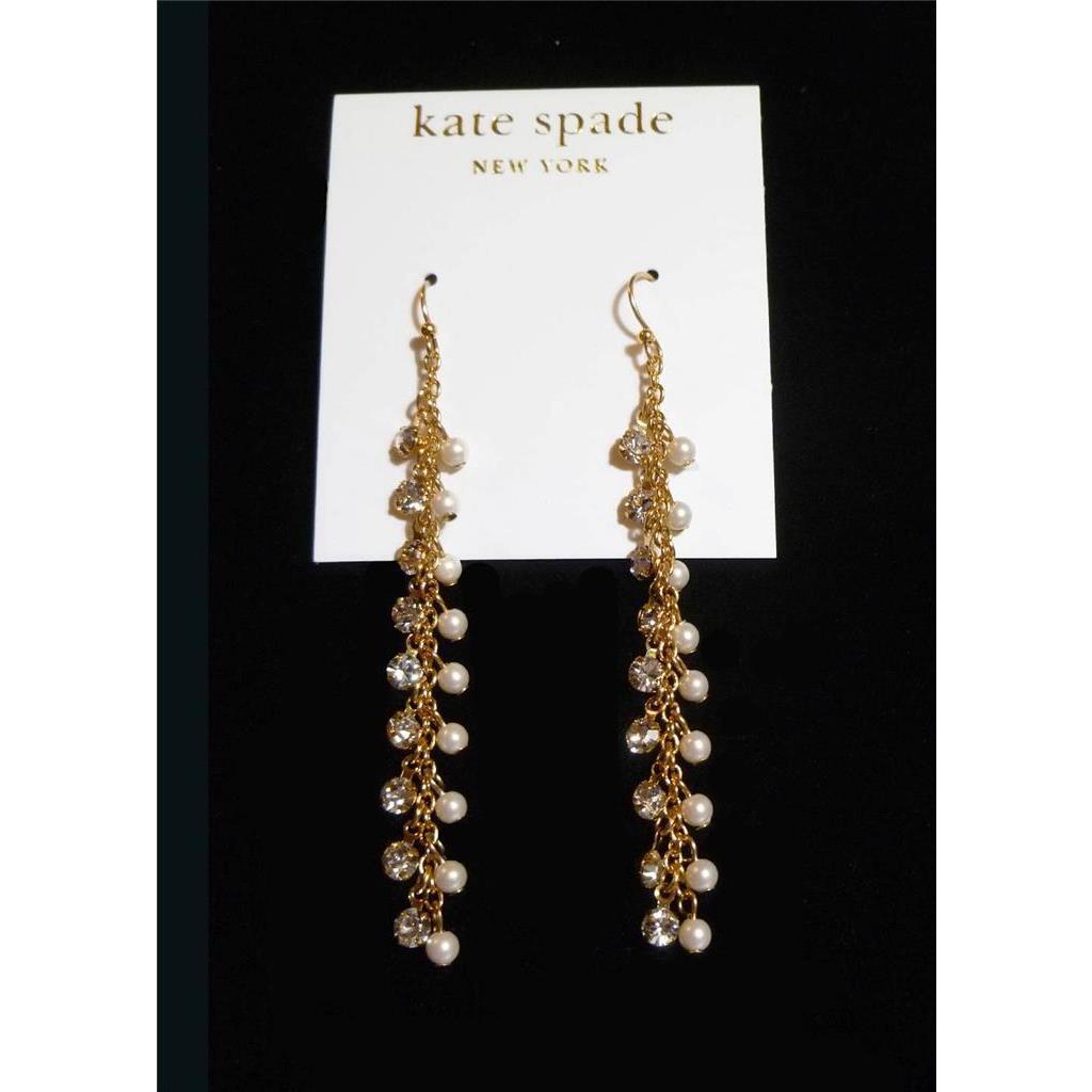 Kate Spade Sparkle Dunes Linear Earrings Goldtone Pearl Dustbag Retails