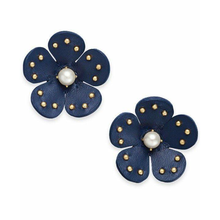 Kate Spade York Blooming Bling Leather Stud Earrings Navy Blue