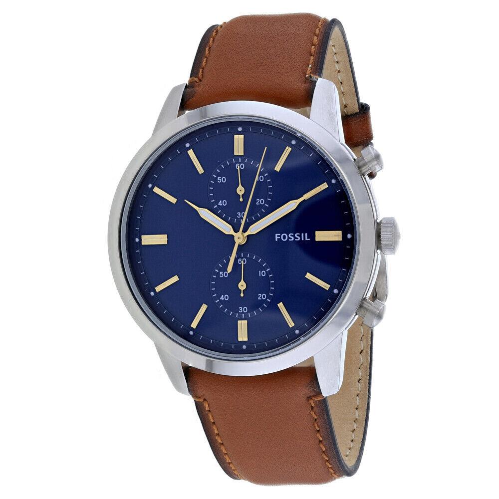 Fossil Men`s Townsman Blue Dial Watch - FS5279 - Dial: Blue, Band: Brown