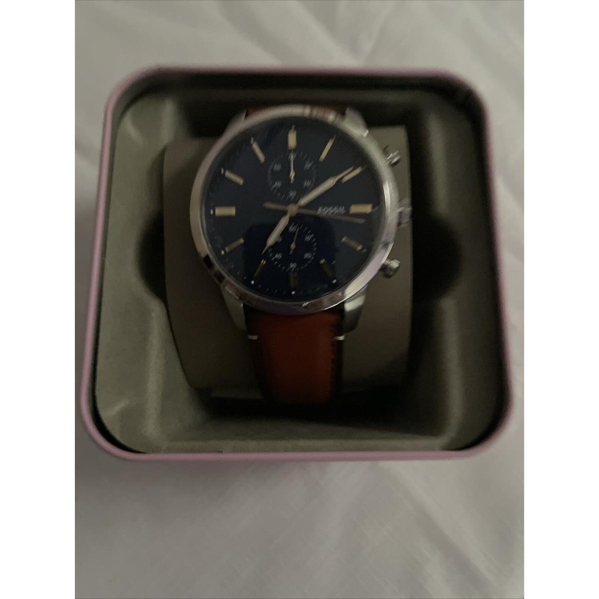 Fossil Men`s Townsman Blue Dial Watch - FS5279 - Dial: Blue, Band: Brown