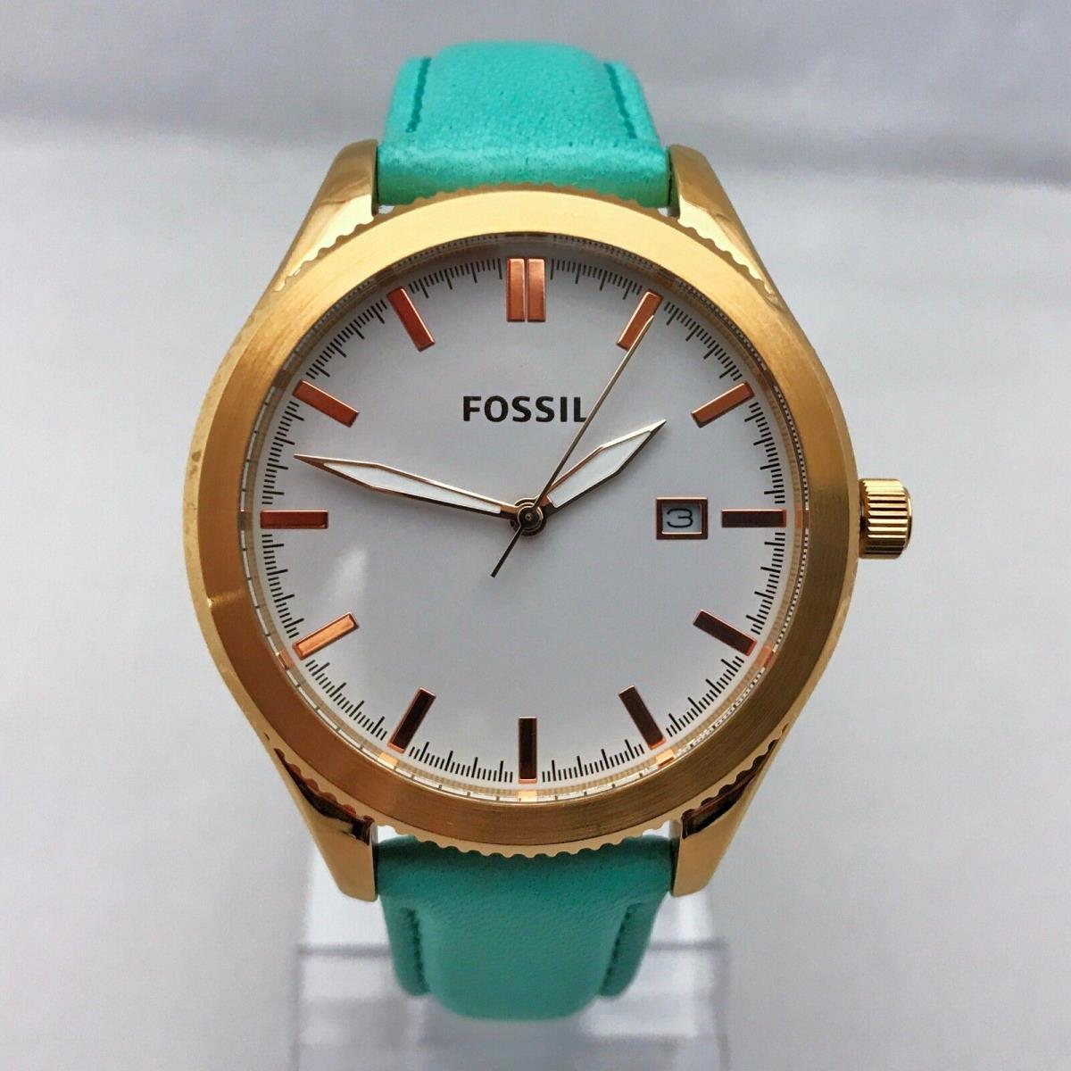 Fossil BQ3271 Classic with Date Light Teal Color Leather Strap Women Watch