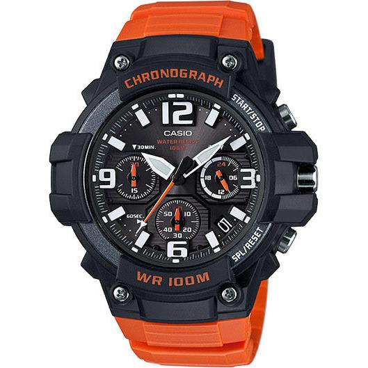 Casio MCW100H-4AV Chronograph Watch Orange Resin Band 100 Meter WR Date