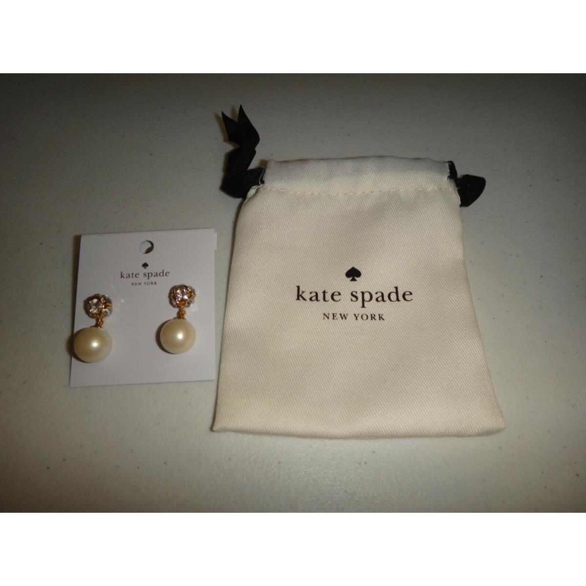 Kate Spade Lady Marmalade Drop Earrings Cream Pearl Crystals Gold Tone S/ Steel