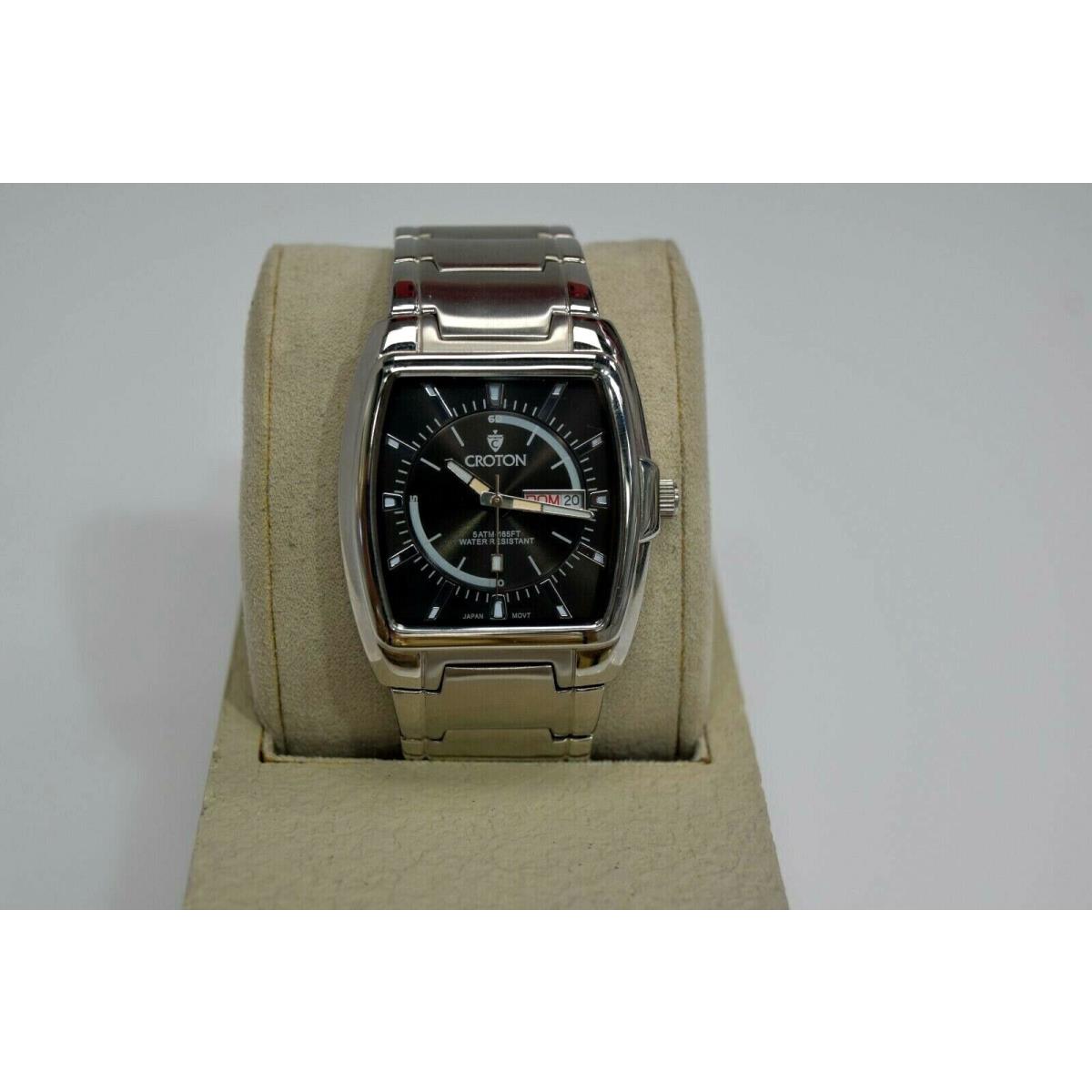 Croton Square Stainless Steel Black Dial CA3077SSBK Watch