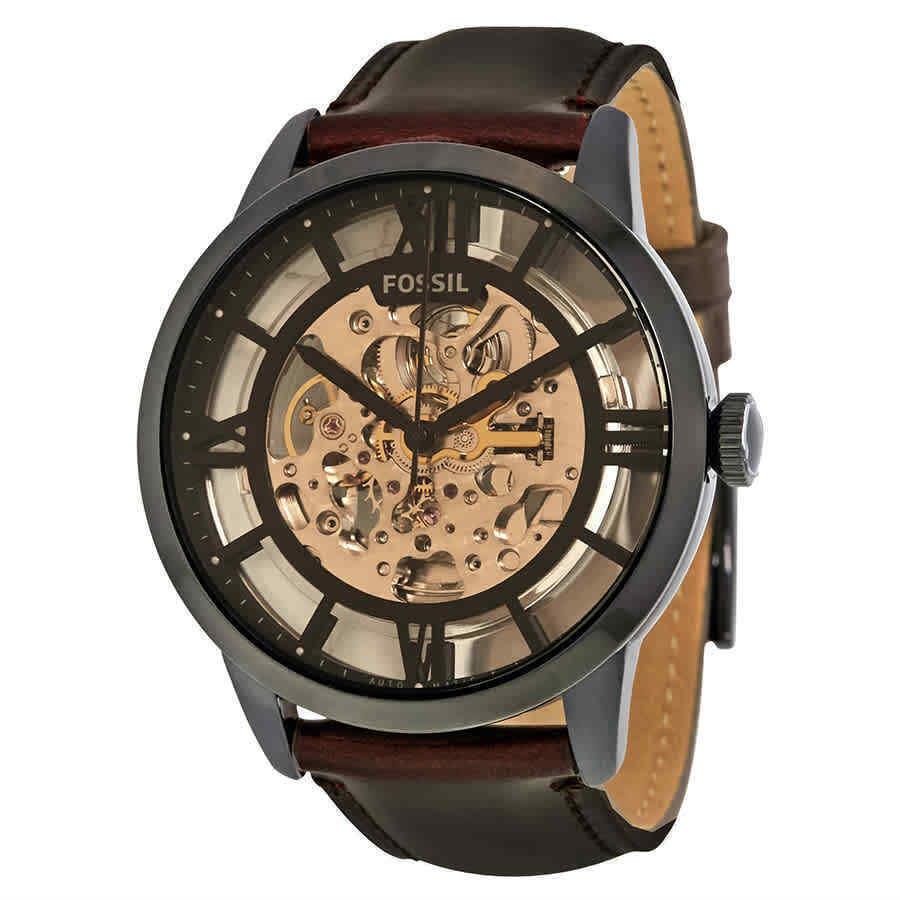 Fossil Townsman Automatic Brown Skeleton Dial Men`s Watch ME3098