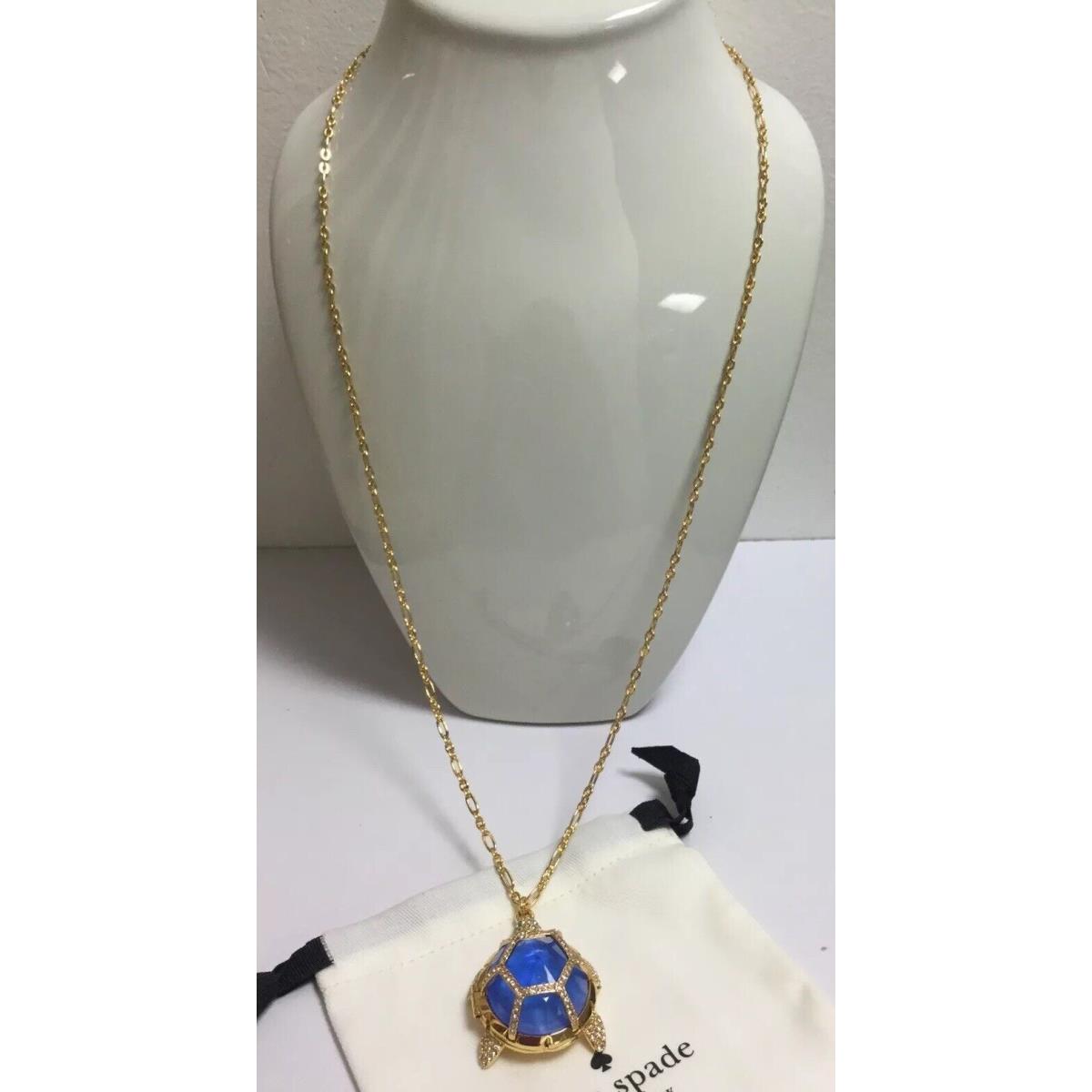 Kate Spade York Paradise Found Turtle Locket Pendant Necklace Blue/gold