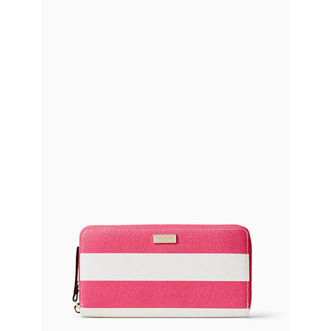 Kate Spade Eden Street Pink White Stripe Lacey Zip Around Wallet/case