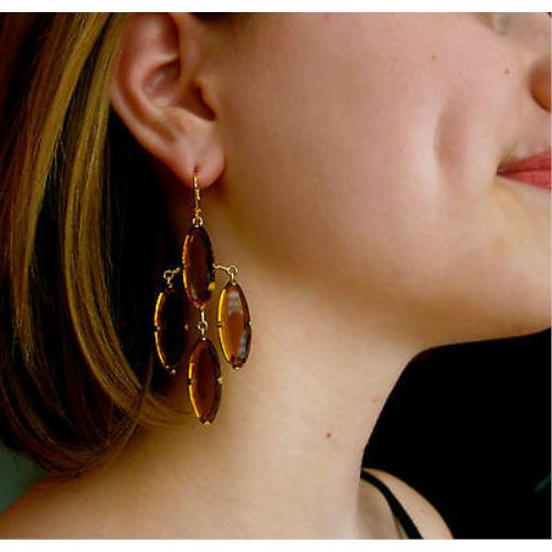 Kate Spade Gold Plated Chandelier Earrings Sparkling Chocolate Brown Kahina