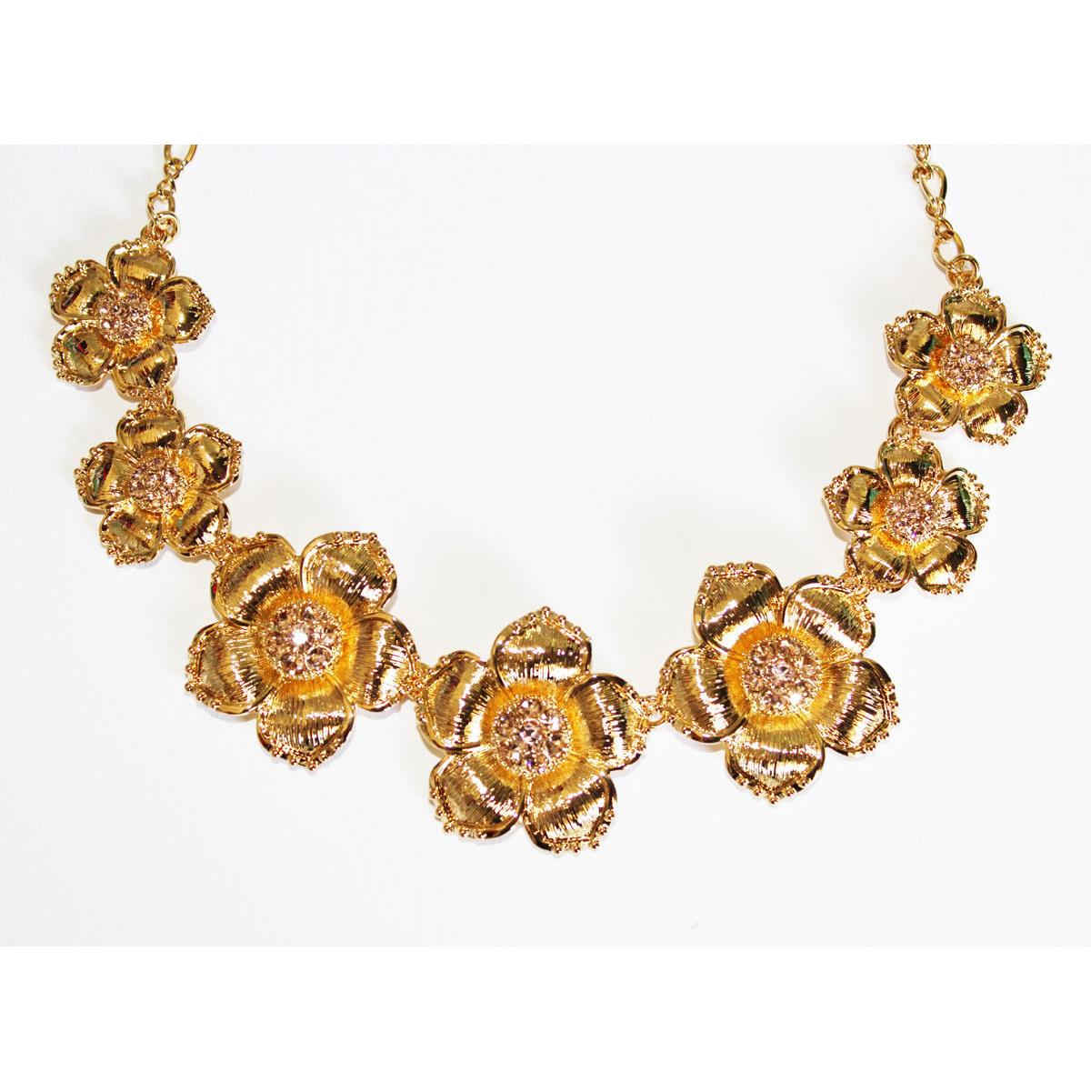 Kate Spade Enamel Garden Floral Crystal Bib Necklace wbru3416 12-karat Gold 16